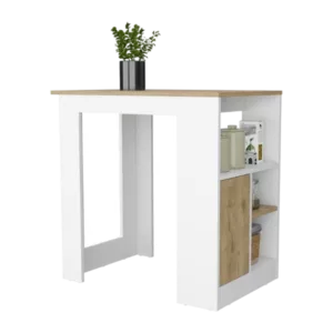 Aurora Kitchen Island with Open Compartment and Cabinet in White and Macadamia
