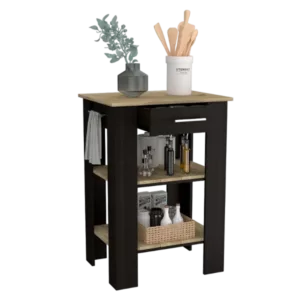 Rockaway 1-Drawer 2-Shelf Kitchen Island Black Wengue and Light Oak