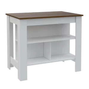 Rockaway 3-Shelf Kitchen Island White and Walnut