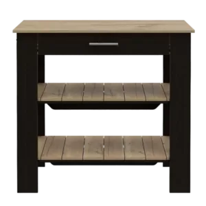 Rockaway 1-Drawer 2-Shelf Kitchen Island Black Wengue and Light Oak