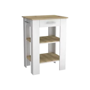 Rockaway 1-Drawer 2-Shelf Kitchen Island White and Light Oak