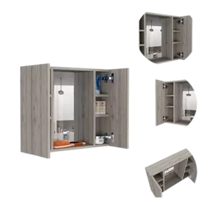 Light Gray Artemisa Medicine Cabinet with Double Door, Mirror and One External Shelf