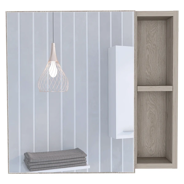 Light Gray Oman Medicine Cabinet with Three Internal Shelves, Single Door and Two External Shelves