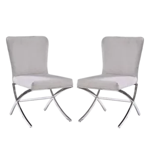 Modern LightGray&Silver Set of 2 Side Velvet Chair of Metal Frame With X-Style Base