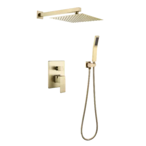 Square Shape Bathroom Shower System in Gold with Hand Shower