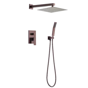 Square Shape Bathroom Shower System in brown with Hand Shower