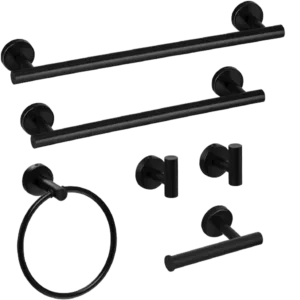 6-Piece Bath Hardware Set with Towel Bar, Toilet Paper Holder and Towel Hook in Matte Black