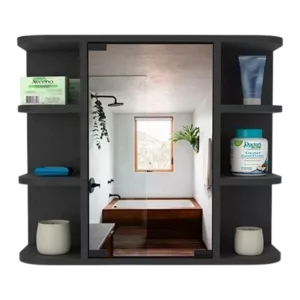 Black Wengue Finish Medicine Cabinet Milano with Six External Shelves Mirror