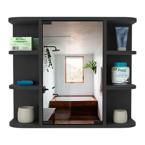 Black Wengue Finish Medicine Cabinet Milano with Six External Shelves Mirror