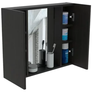 Black Wengue Finish Medicine Cabinet Hops with Double Door, Mirror and One External Shelf