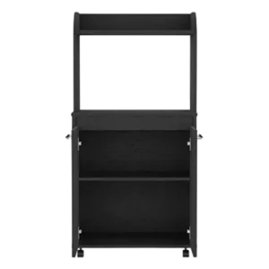 Kitchen Cart Totti, Double Door Cabinet, One Open Shelf, Two Interior Shelves, Black Wengue Finish