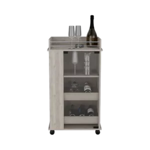Bar Cart with Two-Side Shelves Beaver, Glass Door and Upper Surface, Light Gray Finish