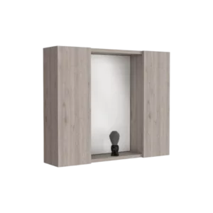 Medicine Cabinet Hops, Double Door, Mirror, One External Shelf, Light Gray Finish