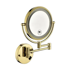 13.5 in. x 8 in. LED Light 360 Degree Rotation Magnifying Wall Makeup Mirror in Gold