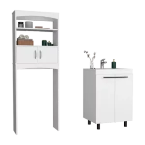 Alder 2 Piece Bathroom Set, Valetta Over The Toilet Cabinet + Dustin Free Standing Sink Cabinet, White