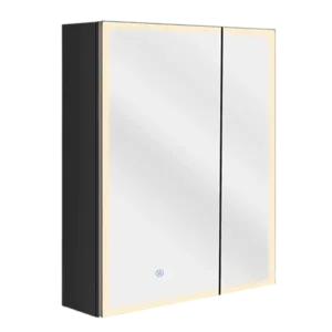 32x30 Inch Black LED Lighted Medicine Cabinet with Double Door Surface Wall Mount Flip-Out Magnifying Mirror Door Storage Defogger 3 Color Lighting for Bathroom