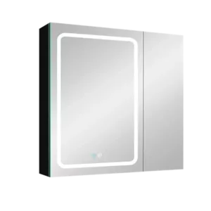 30x30 Inch LED Dimmer black Surface Mount Double Door Lighted Medicine Cabinet for Bathroom with Mirror Defogging