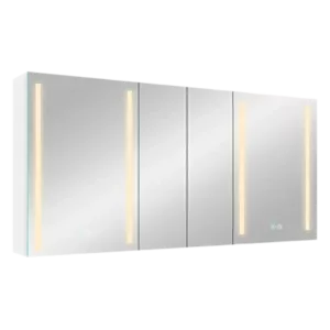 60x30 Inch LED Dimmer white Surface Mount Double Door Lighted Medicine Cabinet for Bathroom with Mirror Defogging