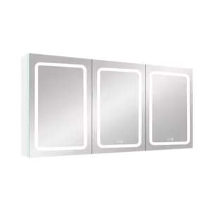 60x30 Inch LED Dimmer White Surface Mount Double Door Lighted Medicine Cabinet for Bathroom with Mirror Defogging