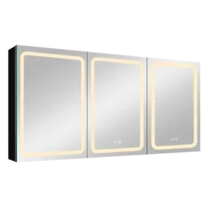 60x30 Inch LED Dimmer black Surface Mount Three Door Lighted Medicine Cabinet for Bathroom with Mirror Defogging