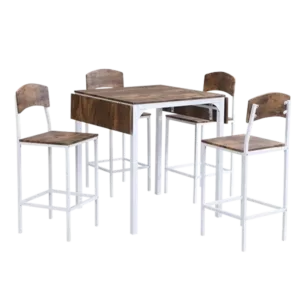 Modern Rustic Brown 5 Piece Dining Set Rectangular Wooden Drop Leaf Table And 4 Chairs With White Metal Frame For Dining Room