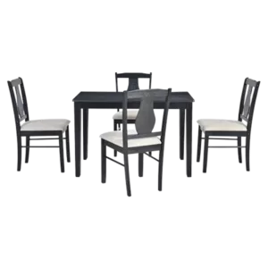 Modern Black 5-Piece Dining Set With Wooden Rectangular Table and 4 Upholstered Chairs For Dining Room