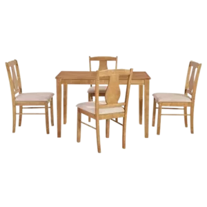 Modern Natural Wood 5 Piece Dining Set With Wooden Rectangular Table and 4 Upholstered Chairs For Dining Room