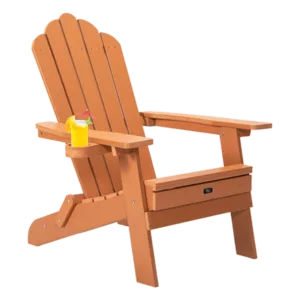 Folding Chair with Pullout Ottoman Foot Rest and Cup Holder for Patio Deck Garden, Backyard Furniture