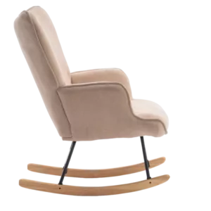 Metal Frame Microfiber Beige Rocking Chair of Wooden Legs Ideal for Living Room & Bedroom