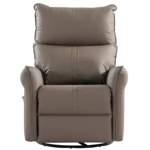 Brown Swivel Rocking Recliner Chair of Wooden Frame With Metal round Base Ideal for Living Room & Bedroom