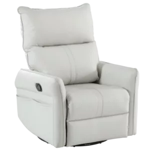 Light Gray Swivel Rocking Recliner Chair of Wooden Frame With Metal round Base Ideal for Living Room & Bedroom