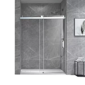 60*76" Single Sliding Frameless Shower Door Brushed Nickel With Buffer