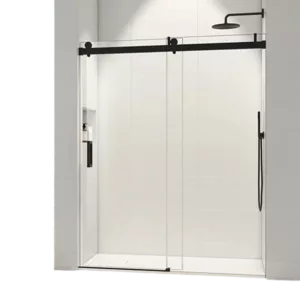 72*76" Single Sliding Frameless Shower Door Matte Black With Buffer