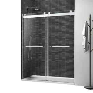 72*76" Double Sliding Frameless Shower Door Brushed Nickel With Buffer