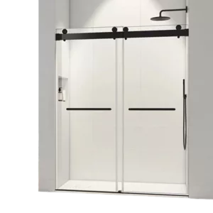 72*76" Double Sliding Frameless Shower Door Matte Black With Buffer