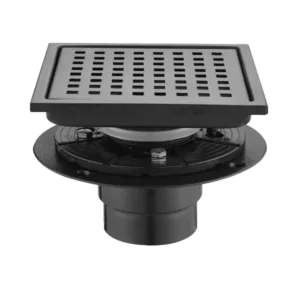 Stainless Steel Square Shower Drain with Strainer in Matte Black