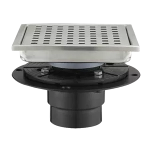 Stainless Steel Square Shower Drain with Strainer in Brushed Nickel