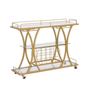Golden Bar Cart with Wine Rack Tempered Glass Metal Frame Wine Storage
