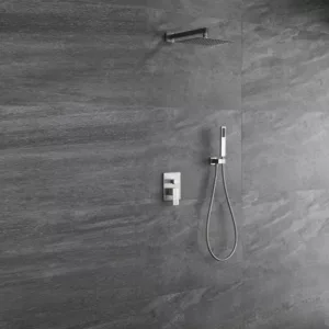 10 Inches Ceiling Mount Pressure-Balanced Shower System, Bathroom Luxury Rain Mixer Shower Combo Set, Brushed Nickel