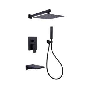 Wall Mounted Square Rainfall Pressure Balanced Completed Shower System with Rough-in Valve, 3 Function, 10 inches Matte Black