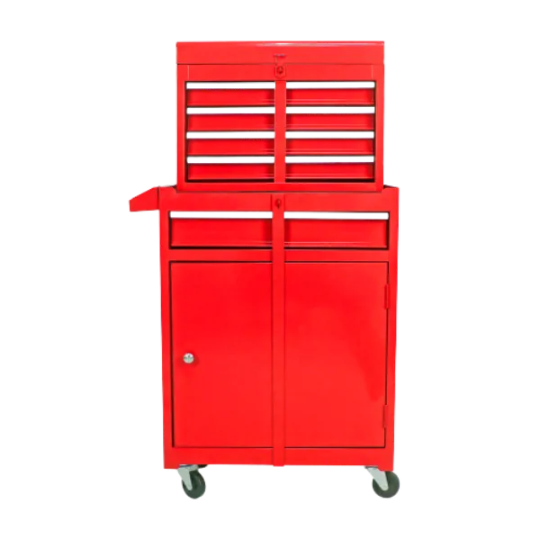 Detachable 5 Drawer Tool Chest with Bottom Cabinet and One Adjustable Shelf in Red