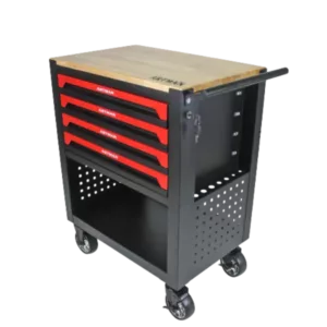 4 Drawers Multifunctional Tool Cart With Tool Set And Wooden Top in Black