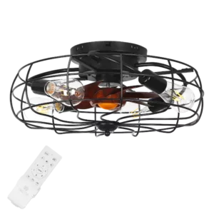 20 in. Indoor Black Metal Shade Ceiling Fan Modern Creative Design Industrial Style with Light Kit and Remote