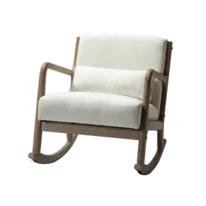 Linen Fabric Beige Rocking Chair of Wooden Frame And  Legs Ideal for Living Room & Bedroom