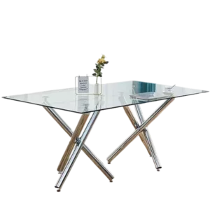 Large Modern Minimalist Rectangular Glass Dining Table for 6-8 with 0.39" Tempered Glass Tabletop and Silver Chrome Metal Legs, for Kitchen Dining Living Meeting Room Banquet hall, 71' x39''x 30''1538