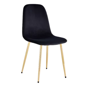 Modern Black Fabric Set of 4 Mid-Century Dining Chairs with Golden Metal Frame And Legs