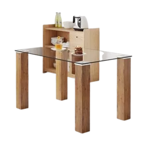 Modern minimalist rectangular dining table. Glass desktop and wooden MDF table legs. Suitable for restaurants and living rooms51"*31.4"*30"