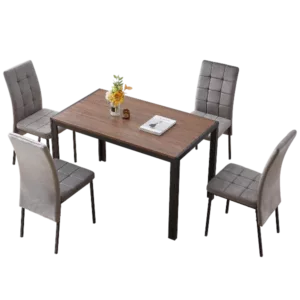 Modern 5-Piece MDF Dining Table Set Including 4 Grey Velvet High Back Golden Color Legs Chair For Dining Room