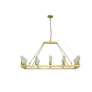 12-Light Candle Style Rectangle Golden Chandelier for Living Room