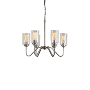6-Light Silver Iron Chandelier with Clear Glass Shades For Indoor
